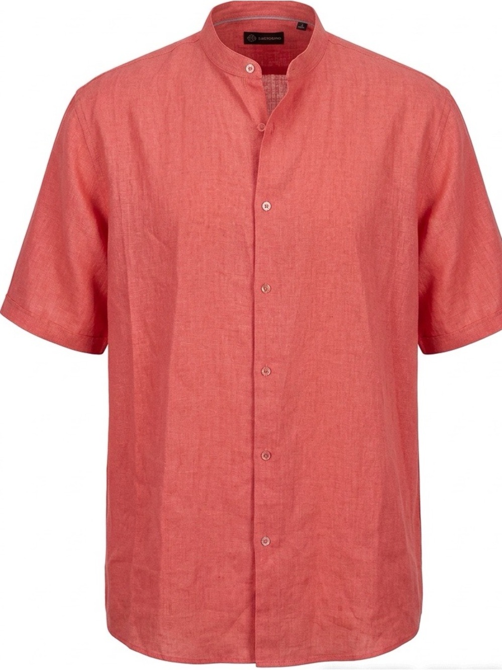 Sartorino Men's 3XL Pink Linen Blend Mandarin Collar Short Sleeve Shirt